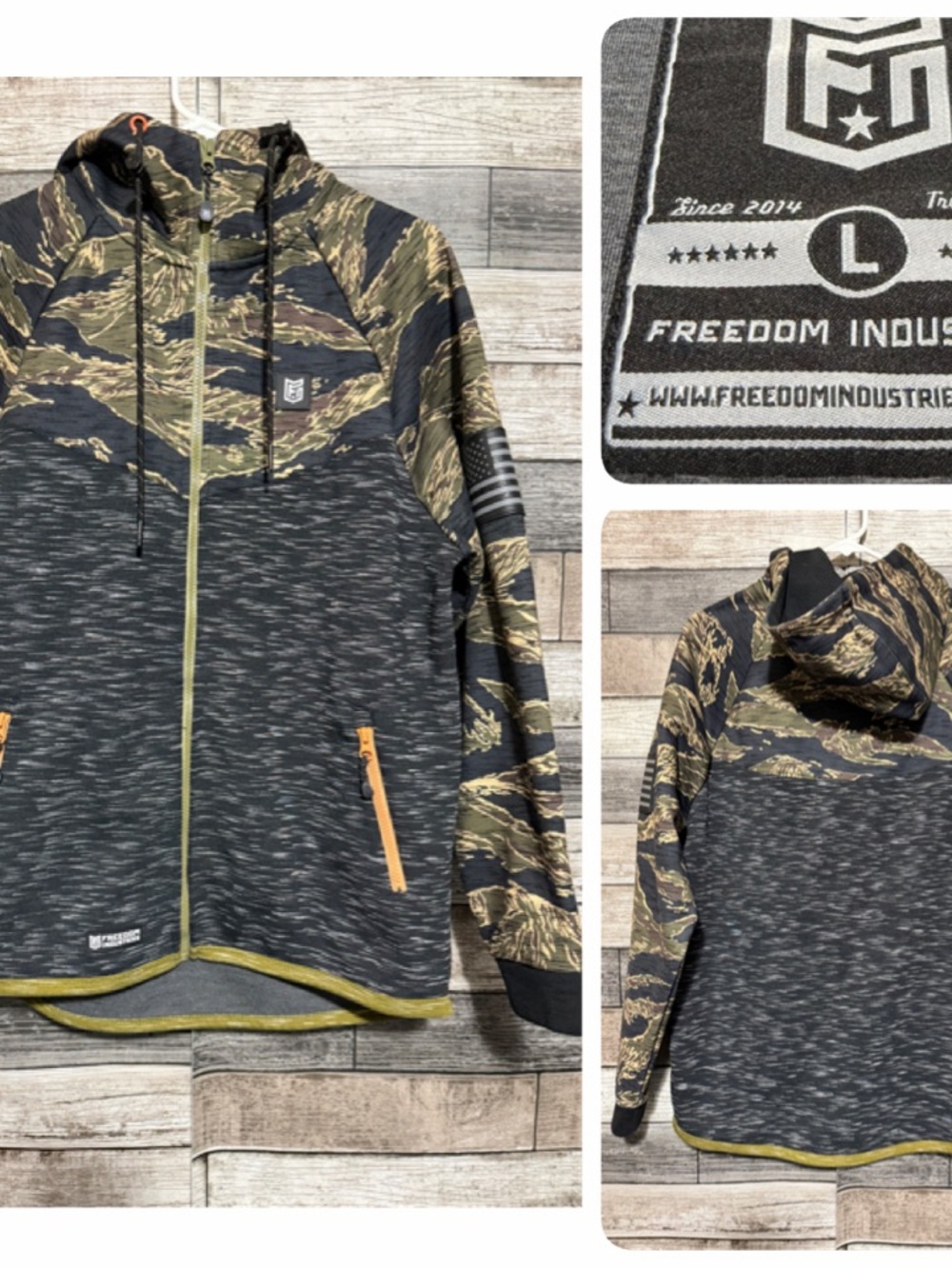 Freedom Industries Camo Heavyweight Full Zip Hoodie Men’s L Green Black